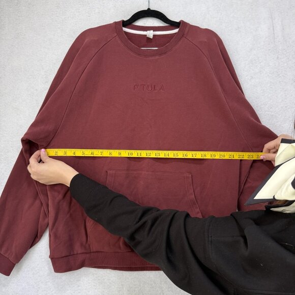 Ptula Sweatshirt Mens XL Red Pullover Fleece Solid Crewneck Kangaroo Pocket - Picture 3 of 9